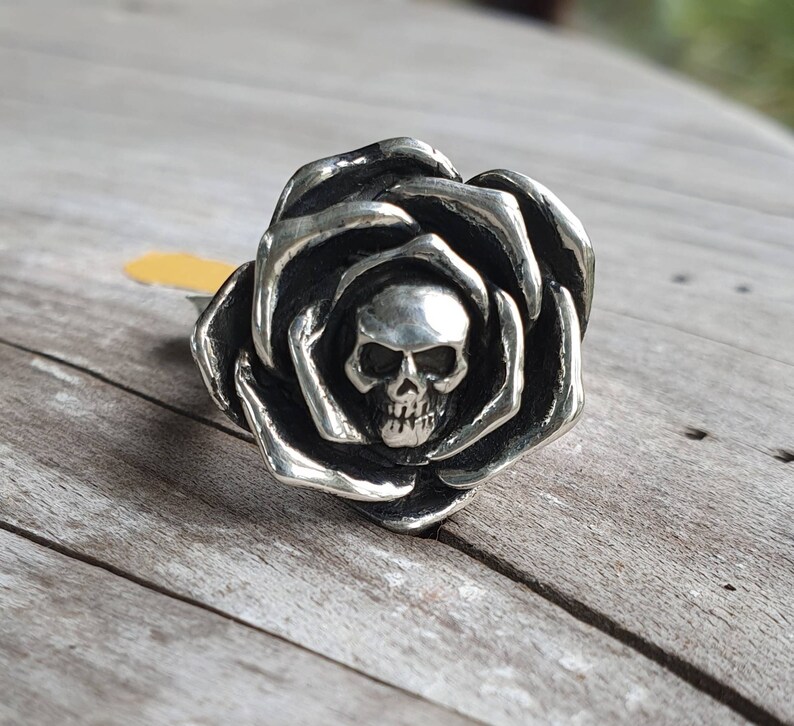 Skull And Roses Rings Skull Rose Ring,cool Ladies Skull,sterling Silver,steampunk Gothic,punk ...