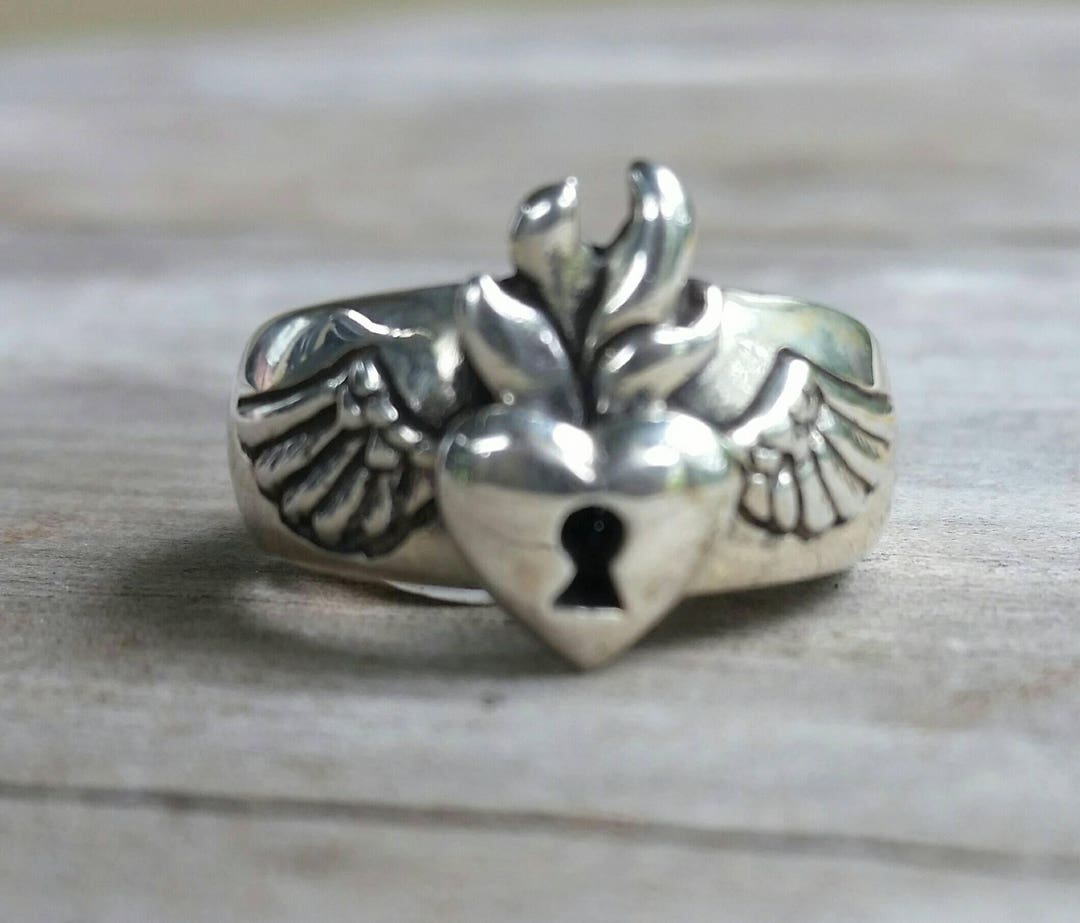 Sacred Heart Ring Flaming Heart Rockabillyangel - Etsy