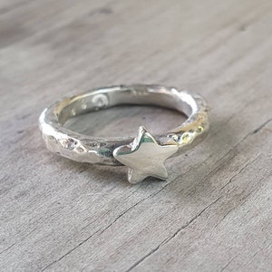 Star ring,hammered sterling silver,stacker,chunky beaten band,handmade,boho,goddess,round wedding band,thick silver ring,