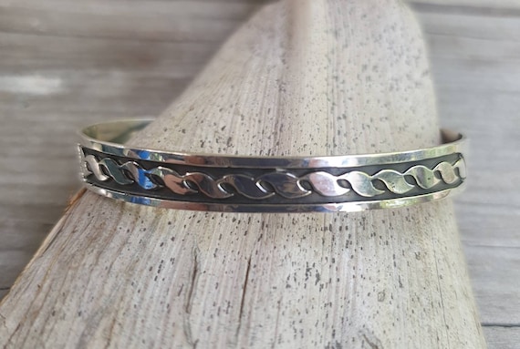 Bracelet En Argent Sterling Style Vagues - Occasion Avec Traces D'usure - Bijou Vintage Argenté