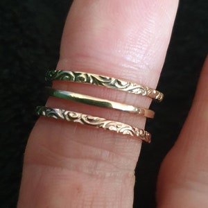 9k gold Stackerable ring,thin,vintage, solid 9k gold band,fine and danity,victorian scroll,boho,pinkie ring
