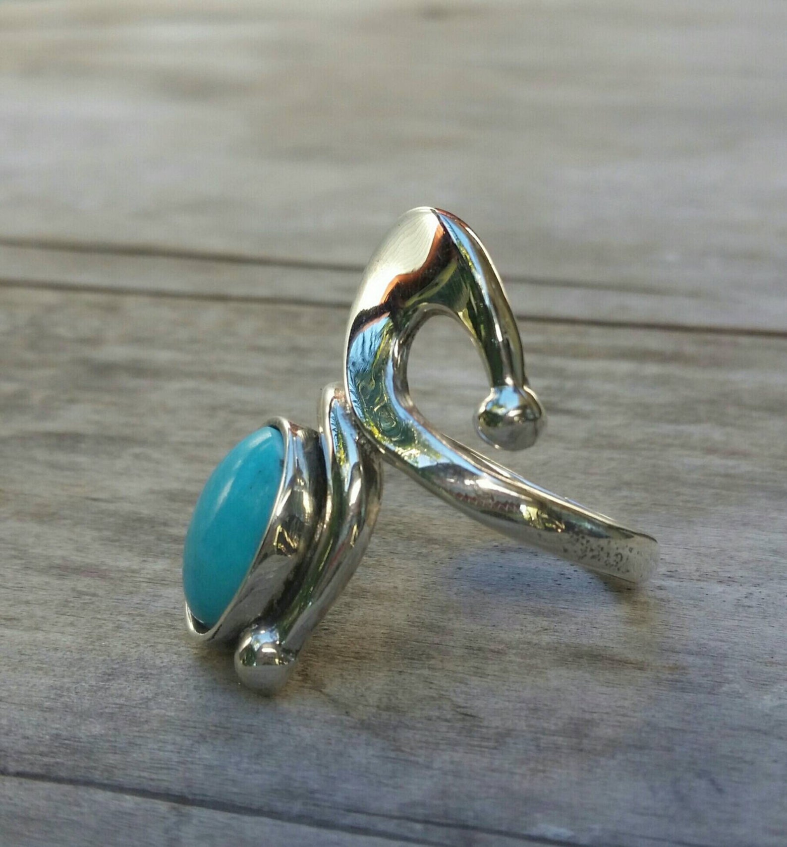 Long Turquoise Ring, Sterling Silver,goddess,art Deco,long Elegant Ring ...