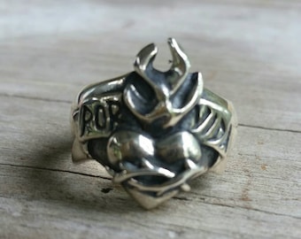 sacred heart flame ring,925 sterling silver,por vida" for life",wedding ring,rockabiily,