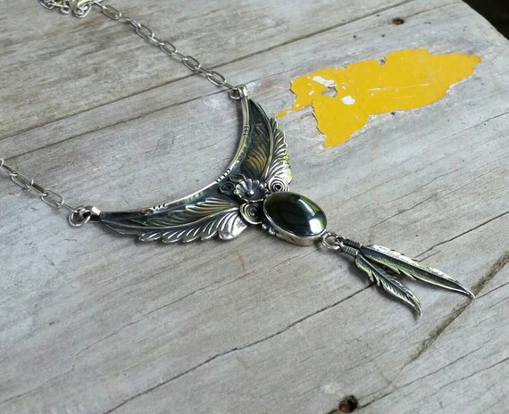 Large Hemitite Feather Sterling Silver Navajo Indian Style