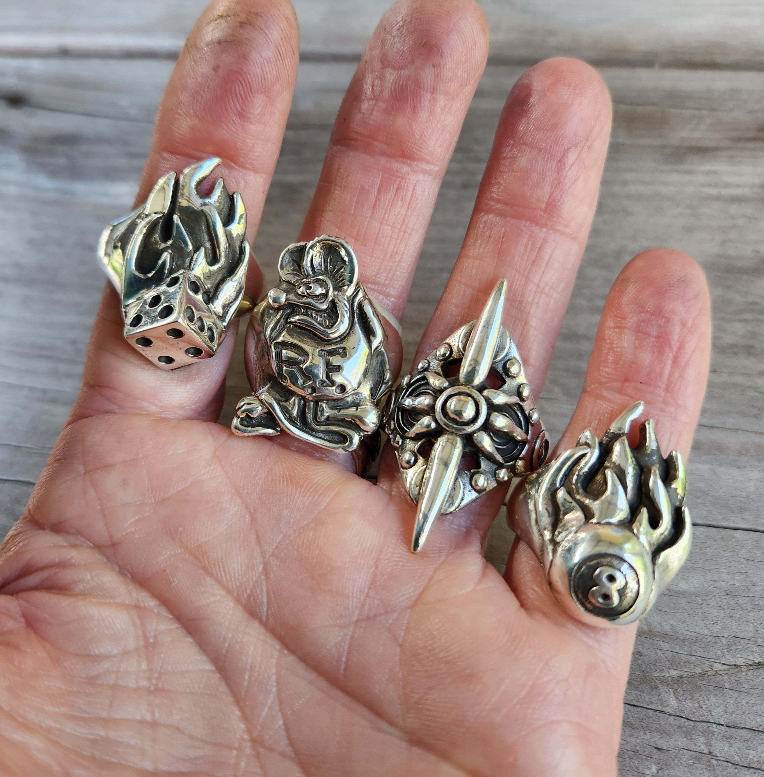 Eight Ball Flame Ring,solid Sterling Silver, Pool,billards,muscle Car ...