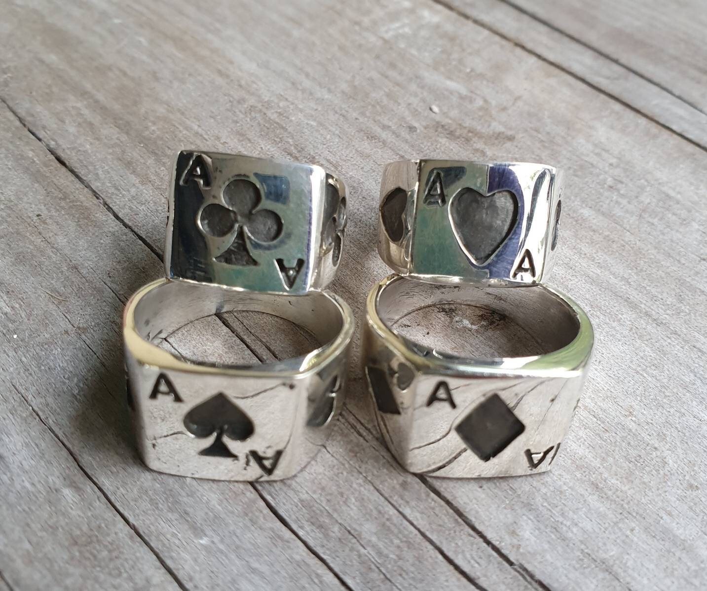 Ace Rings,full Set,4 Sterling Silver Rings, Gambling, Cards,oxidized ...