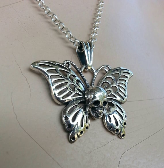 Goth Schmetterling Sterling Silber Totenkopf Halskette – GTHIC