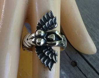 Dea, donna nuda, anello con angelo alato, argento sterling, aquila, piuma, fata, boho, zingaro, anello lungo, angelo ad arco, fatto a mano, anello bondage, anello con angelo