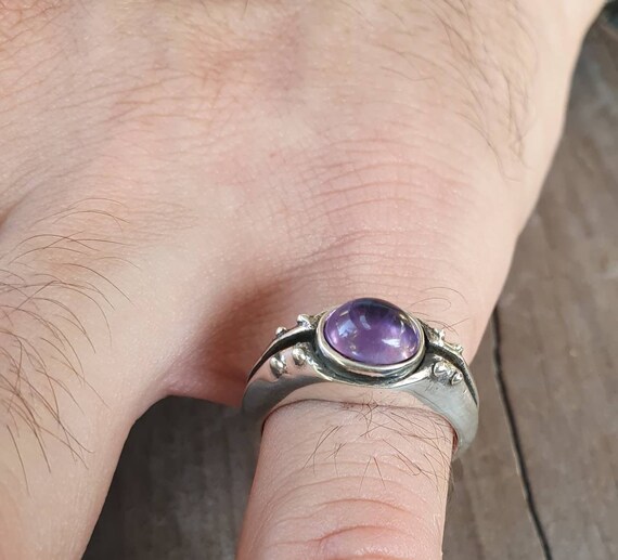 Amethyst ring,sterling silver,rustic industrial  … - image 1