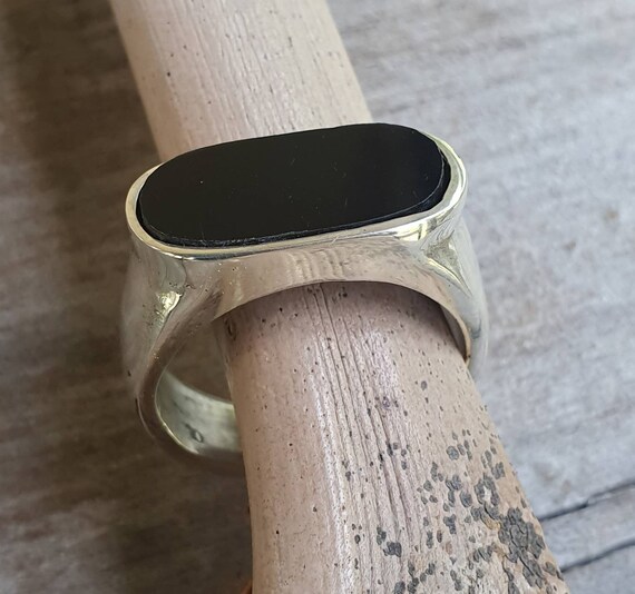 Oval Black Stone Ring,black Acrylic ,sterling Silver,chunky