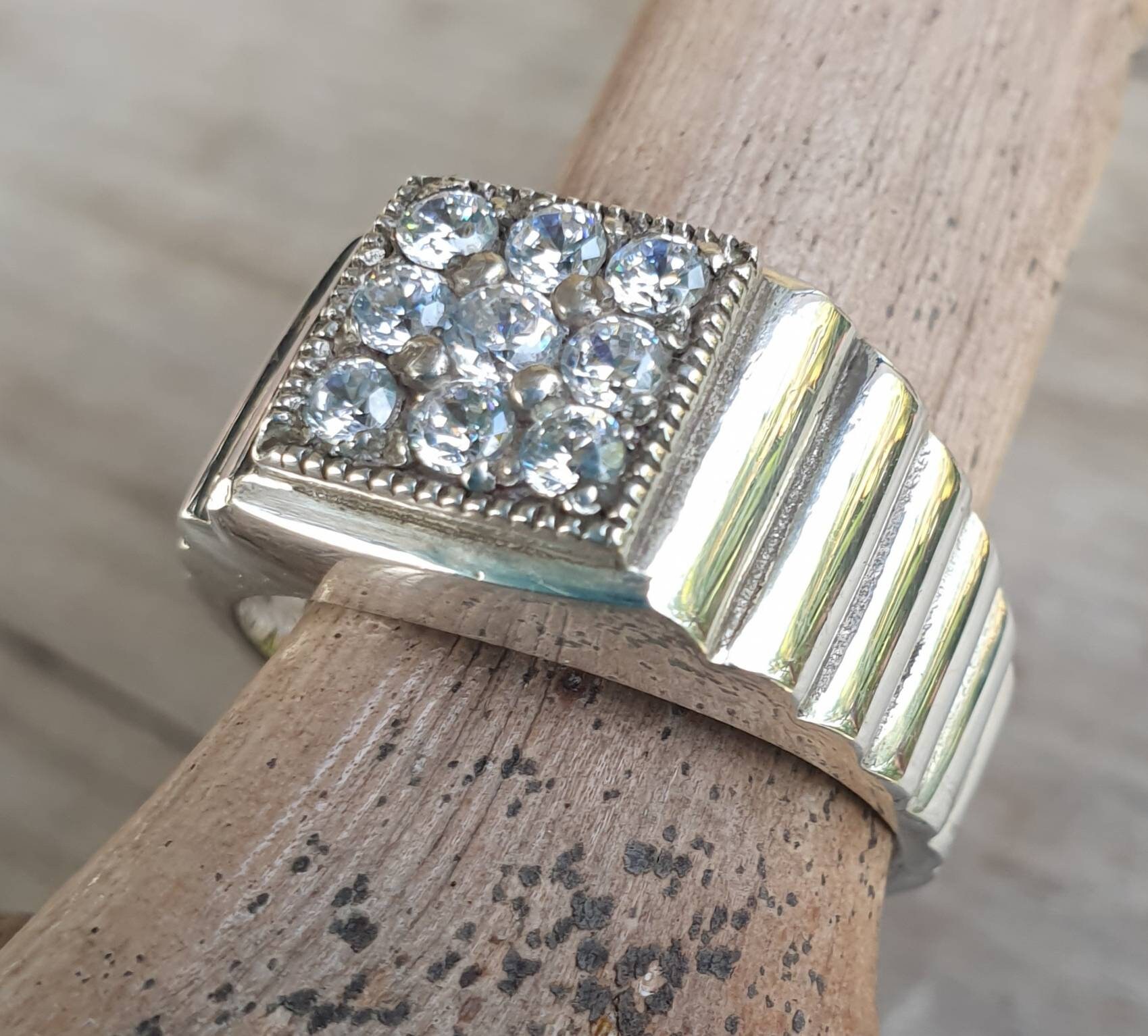 Silver Signet Ring,cz,sterling Silver, Square Top Signet Silver Signet Ring,cz,sterling Silver, Square Top Signet