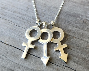 Male female gender symbol,925 sterling silver,female or male pendant, mars ,venus.male symbol,sex symbol,mans fashion,unisex gender pendant,