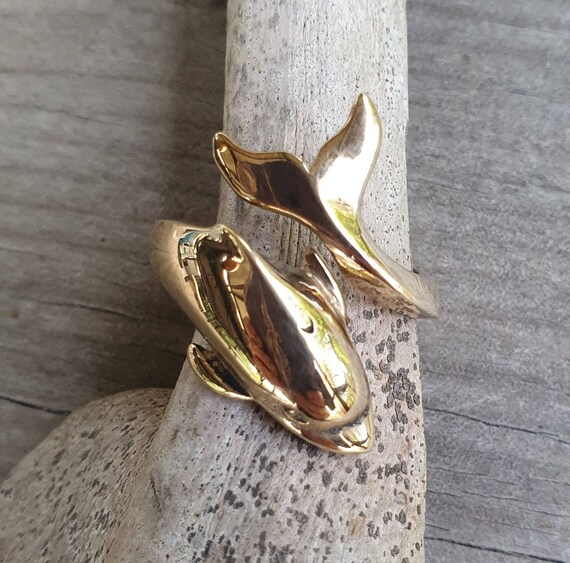 Gold Dolphin Ring 9ct Gold Not Plated long and Adjustable porpous surf marine wrap Around Ring boho gypsy large Ring new Age Etsy Canada
