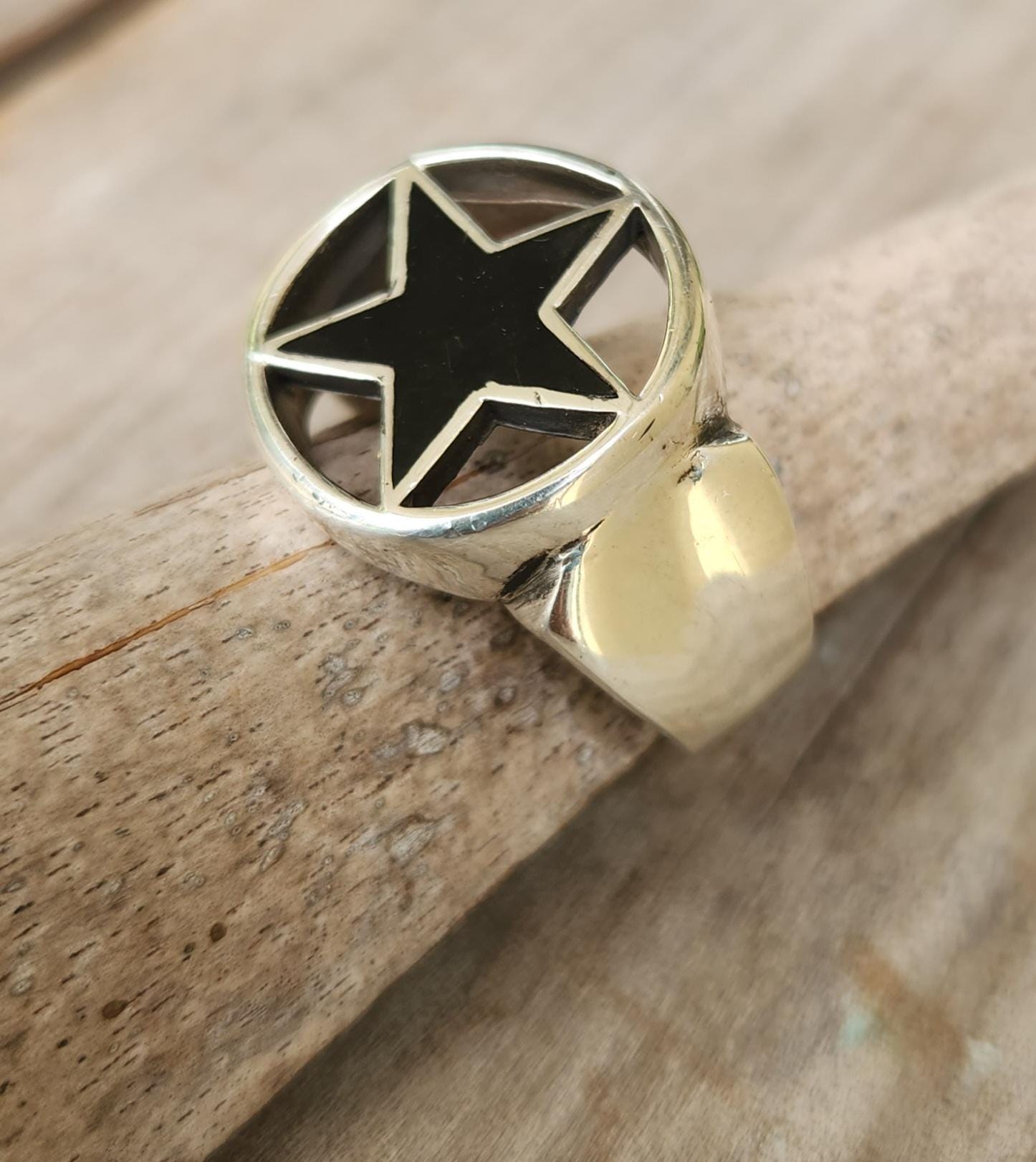 Large Star Ring,925 Sterling Silver,black Enamel Star,large Sizes
