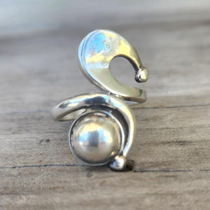 Long silver ring,sterling silver,swirl, boho,hipster chic,womens fashion,goddess,hand made
