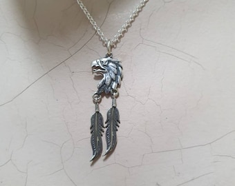 Eagle pendant, feather pendant, sterling silver,bird necklace,woodland,gypsy,hippy  boho,biker,