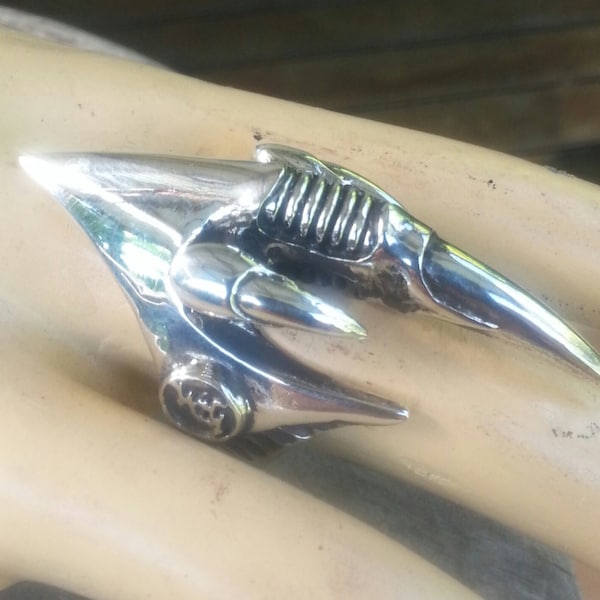 Geiger ring,claw,sterling silver,large,chunky ring,long ring,alien,steampunk,gothic punk,dragon claw,biker,hipster,