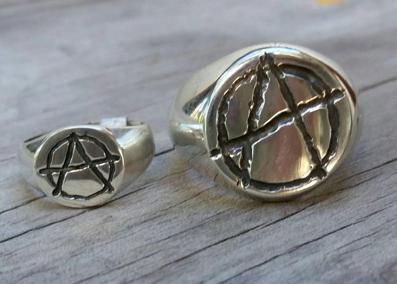 Large Anarchy Ring, Sterling Silver,rebel, Steampunk, Punk, Signet Ring ...