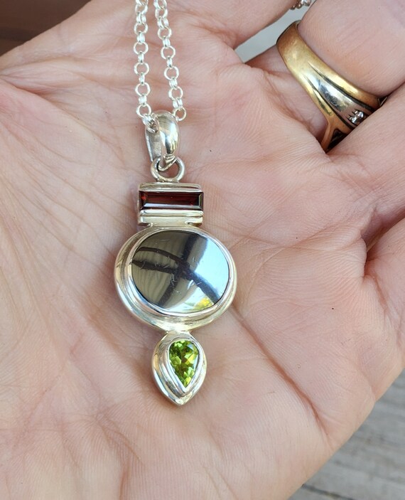 Gemstone pendant,solid sterling silver,set with h… - image 5