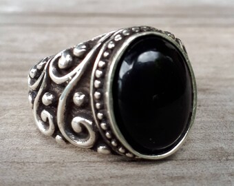 Bague Ancienne ONYX En Argent Massif 925 - Taille 49/50 - Poids 6gr - N°218 - Occasion