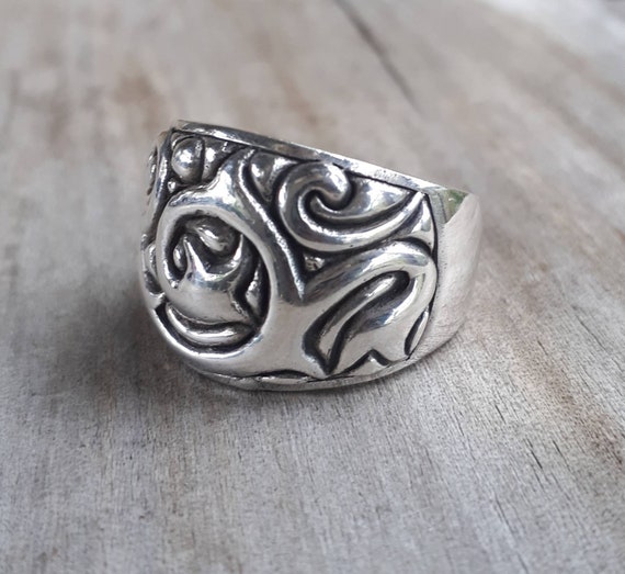 Wide ring,sterling silver,scroll,baroque,vintage style,boho,gypsy,handmade,