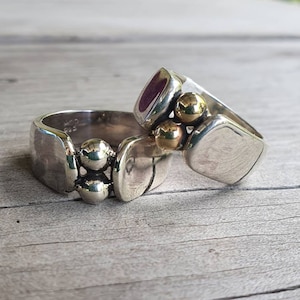 Zweifarbiger Ehering,9k Goldkugelring,9k Goldkugelring,Boho,Chic,Handmade,Retro,Steampunk,Designer,Silber,Kugelring,Silber und Gold