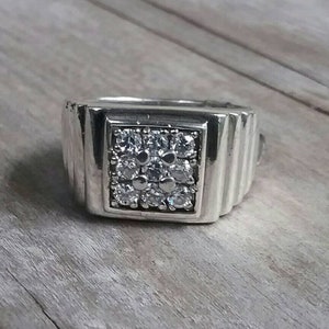 Anillo de la Cz, anillo superior cuadrado, circonia cúbica, anillo del vestido de los hombres, plata esterlina, anillo de la seña de la plata, anillo de piedra de plata, hipster, hecho a mano,