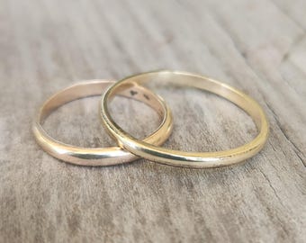 9k plain gold band,Stacker ring solid 9ct gold not plated 1.5 mm gold half round band boho pinkie ring