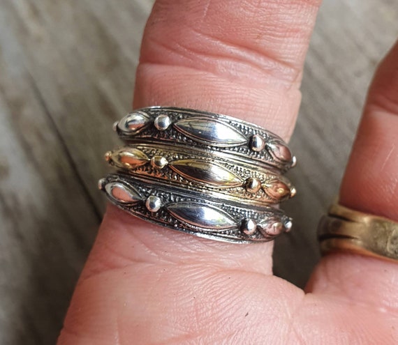 Thin Gold Ring Stacker 9k Gold and Sterling Silver Bands fine