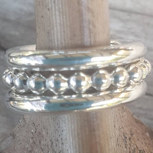 chunky stacker rings,Sterling silver,3 set stackers rings,pearl ball band,plain solid bands