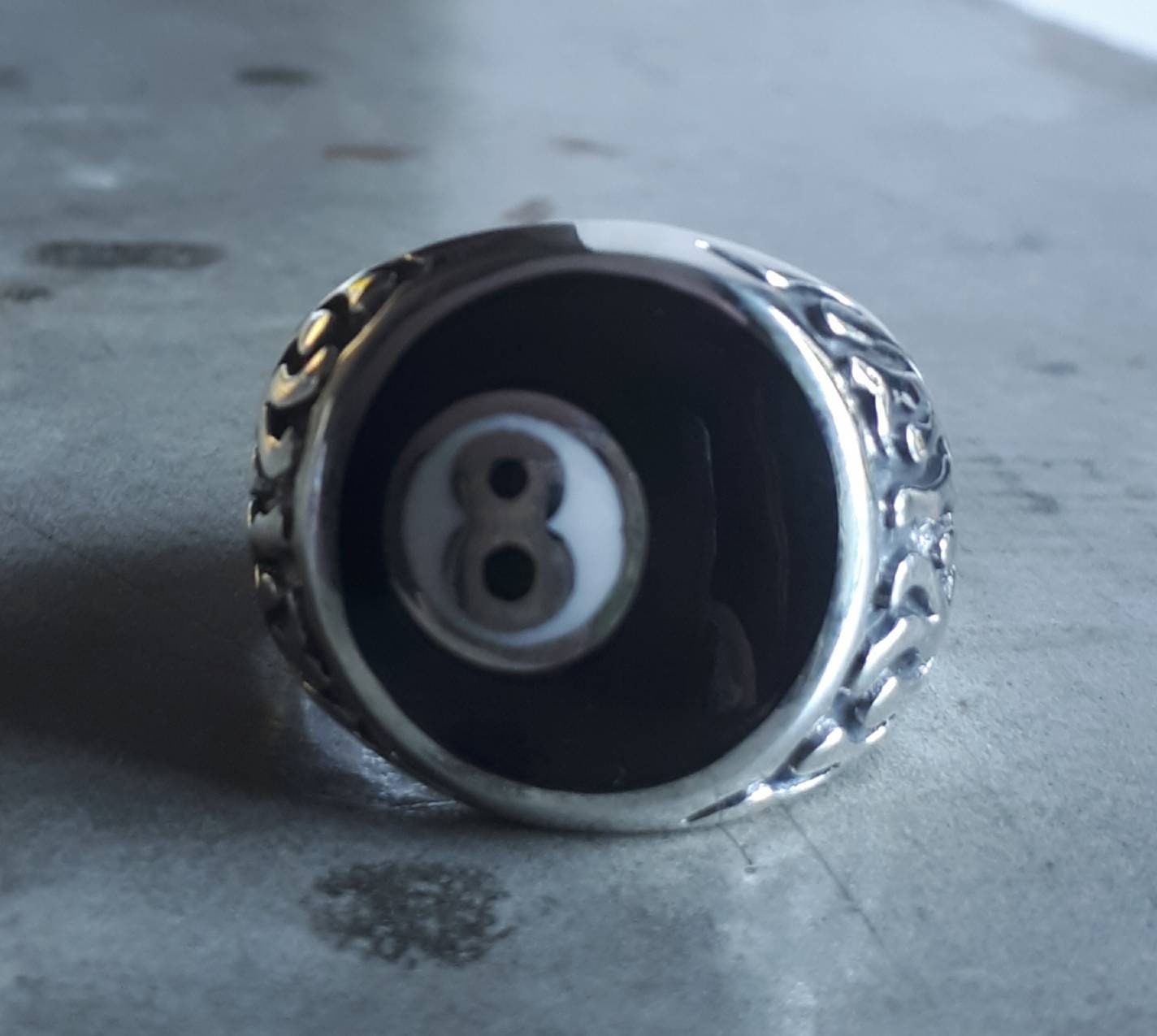 Eight Ball,flame Ring,snooker,pool,billards, Biker,rockabilly,sterling ...