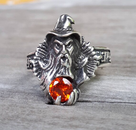 Wizard Ring Sterling Orange Cz Silver Magic Fantasy Mythical