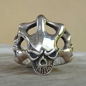 Anel de caveira, prata esterlina, steampunk, gótico, punk, prata esterlina maciça, hipster, motociclista