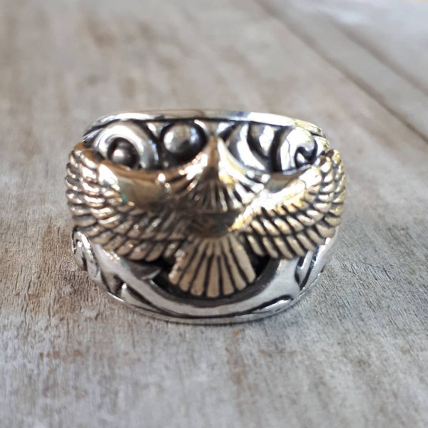 Phoenix ring, eagle ring,two tone,sterling silver ,brass,bird,boho,Indian,cowboy,western,mens fashion,womens fashion,pinkie ring,