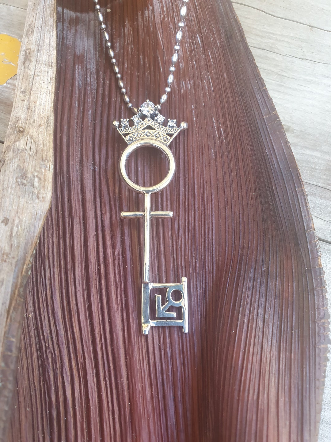 Crown Key Pendant,vintage,1990s,sterling Silver,cubic Zirconia, Cz,pet