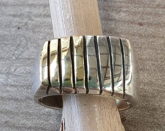 9k Gold and silver ring,two tone ring,sterling silver,9ct gold  strips,boho,handmade,