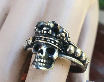skull,crown ring,sterling silver, rockabiily, steampunk,gothic, victorian,womens fashion,skull ring,handmade,boho,shic,hippy,gypsy