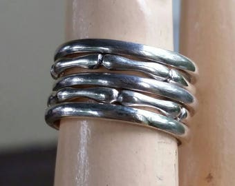 Sterling silver stacking rings bamboo design and half rounded