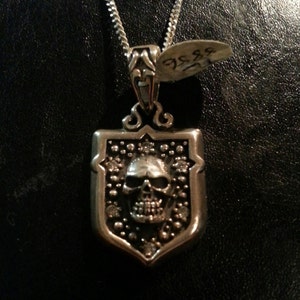 Schädel Schild Sterling Silber Anhänger viktorianischen Steampunk Rockabilly Biker gothic punk