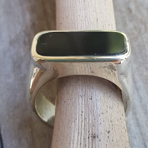 Rectangle ring,black acyrlic ring,sterling silver,chunky,handmade,Micheal Hutchence tribute,plain silver signet,Chunky,unisex