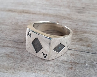 Ace of diamonds ring,gambling,sterling silver,ace ring,vegas wedding,gus,poker,black jack,signet ring,lil peep ring