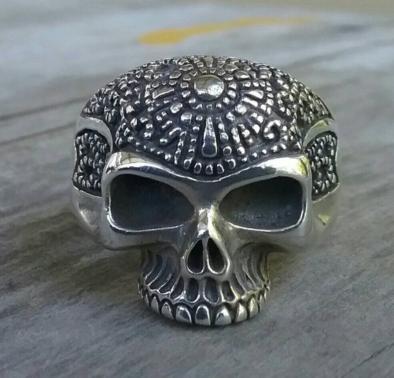 Skull Ring sterling Silver tribal Skull aztec steampunk gothic
