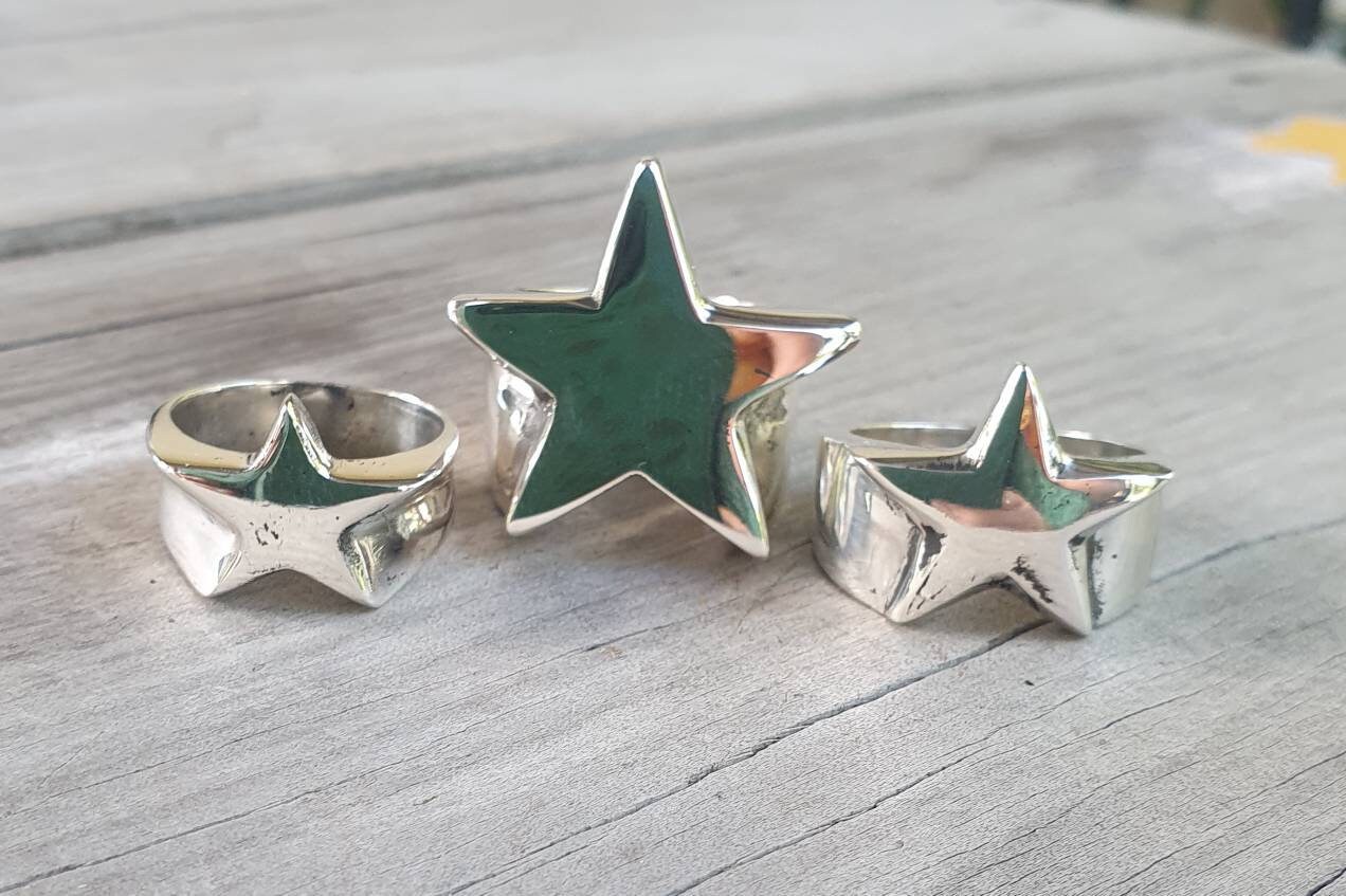 Star Ring,sterling Silver,med,flat Star,5 Pointed Star Star Ring,sterling Silver,med,flat Star,5 Pointed Star