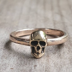 Gold skull ring,9k gold,tiny solid skull, steampunk, gothic ,punk,women&#39;s skull,skull pinkie,handmade,boho,hipster,rockabilly