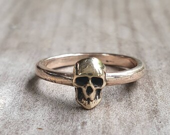 Gold skull ring,9k gold,tiny solid skull, steampunk, gothic ,punk,women's skull,skull pinkie,handmade,boho,hipster,rockabilly