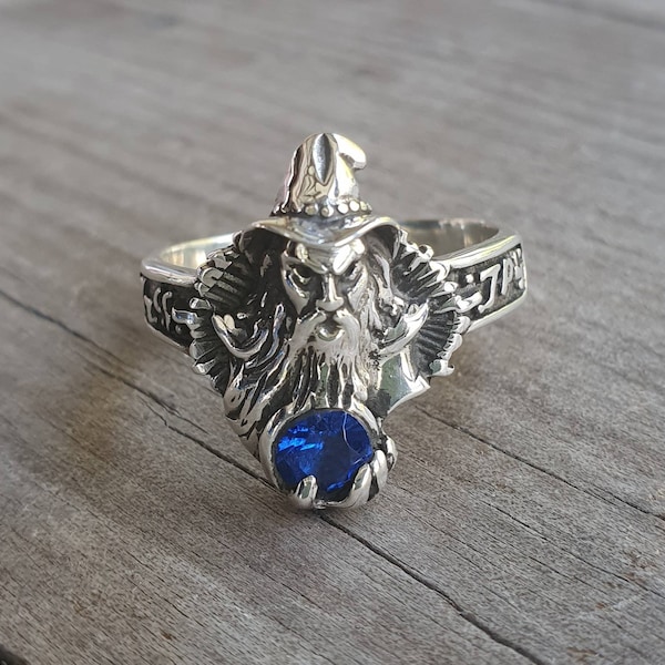 wizard ring,sterling silver,cubic zirconia,magic, fantasy,druid,Merlin,new age, mythical,steampunk,gothic punk,Crystal ball,boho,shic,gypsy