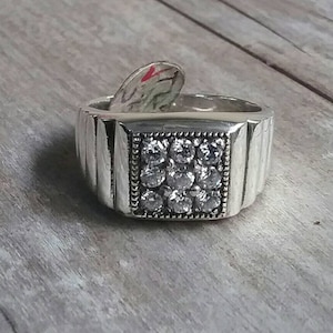 Anillo Cz, anillo superior cuadrado, zirconia cúbica, anillo de vestido de hombre, plata de ley, anillo de sello, anillo de piedra de plata, hipster, hecho a mano,