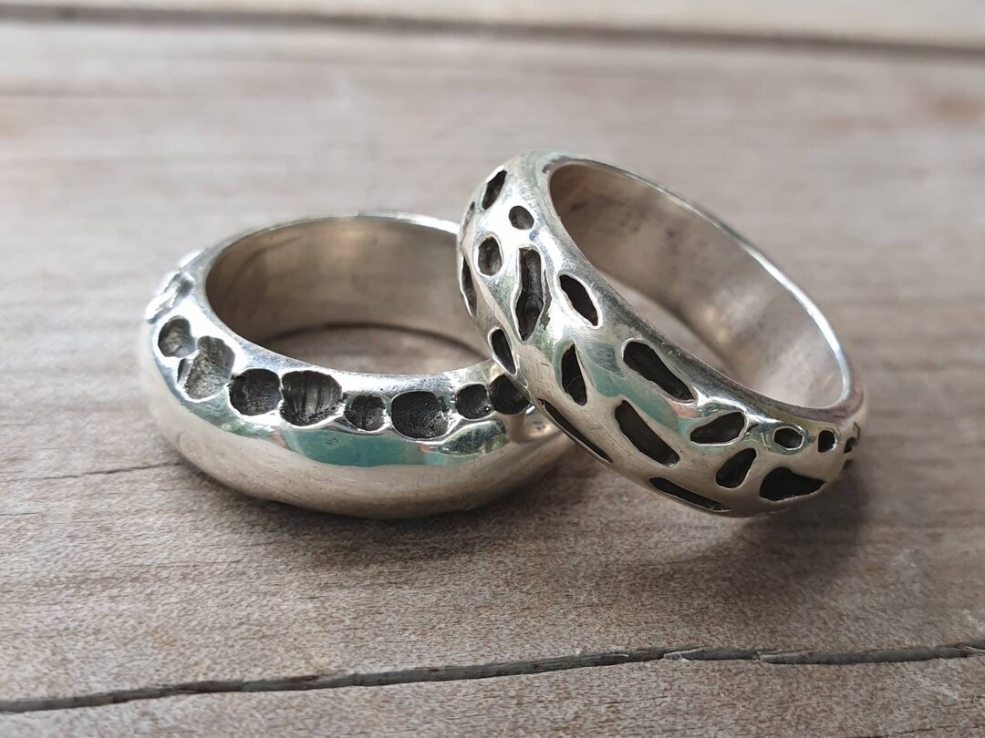 Chunky Rustic Band, Nugget,2 Sterling Silver Rings,handmade Hammered ...