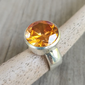 Large cz ring,sterling silver,chunky ring,zircon boho,gemstone ring,handmade,cubic zirconia ring,modern