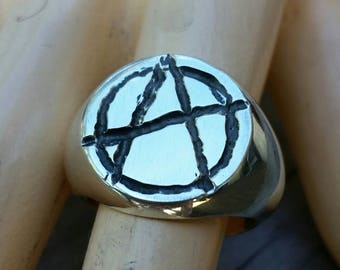 Large Anarchy ring, sterling silver,rebel, steampunk, punk, signet ring,sid vicious,handmade,mens fashion,chunky ring,emo,grunge